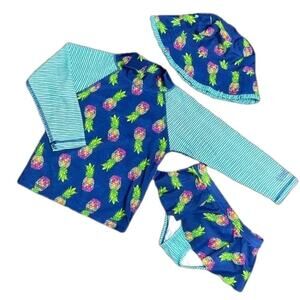 UV Skinz Girls Swimwear Rash guard Pineapple Hat Toddler Set Size 5 NWT